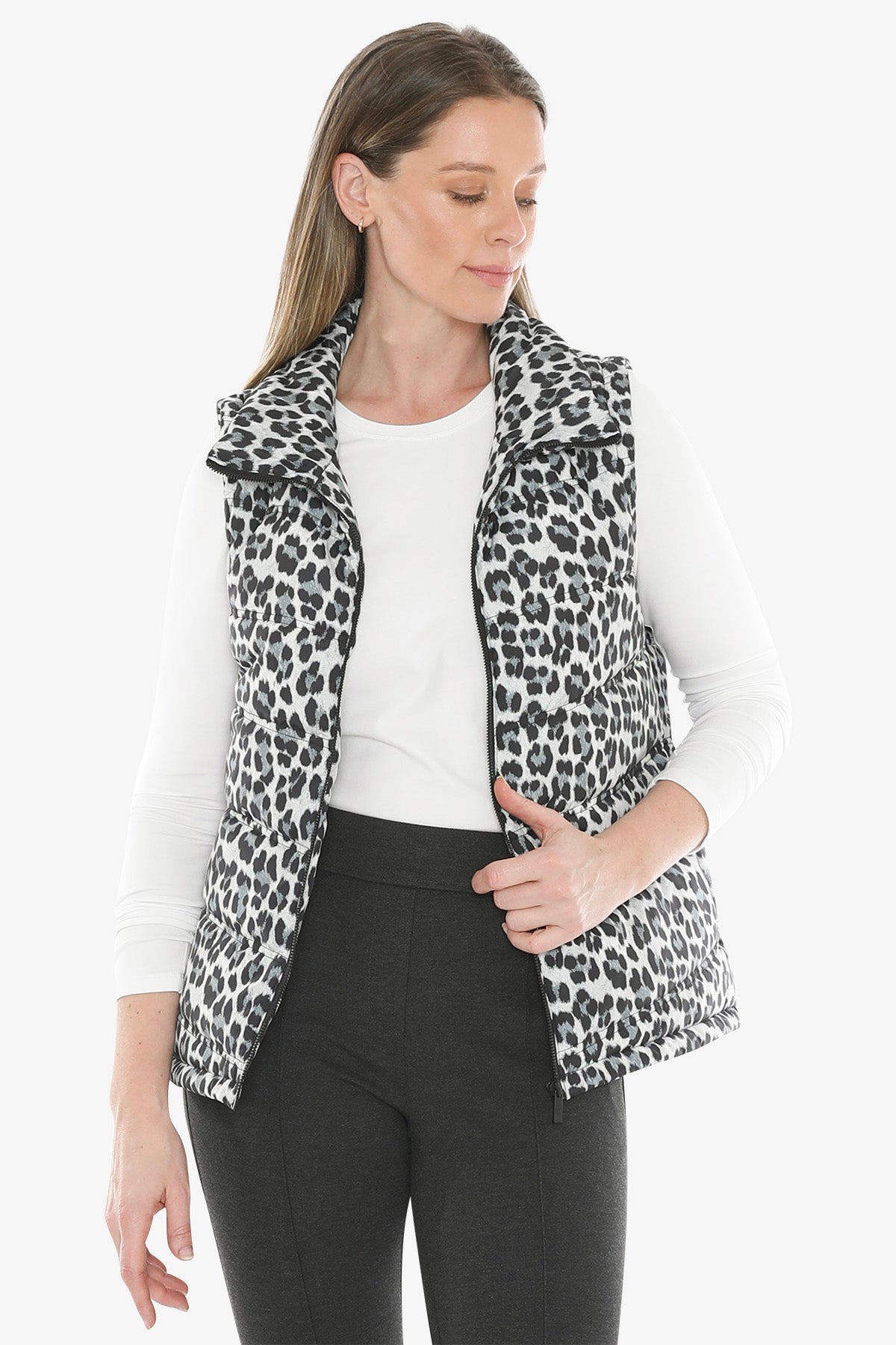 Snow Leopard Puffer Vest in Multi