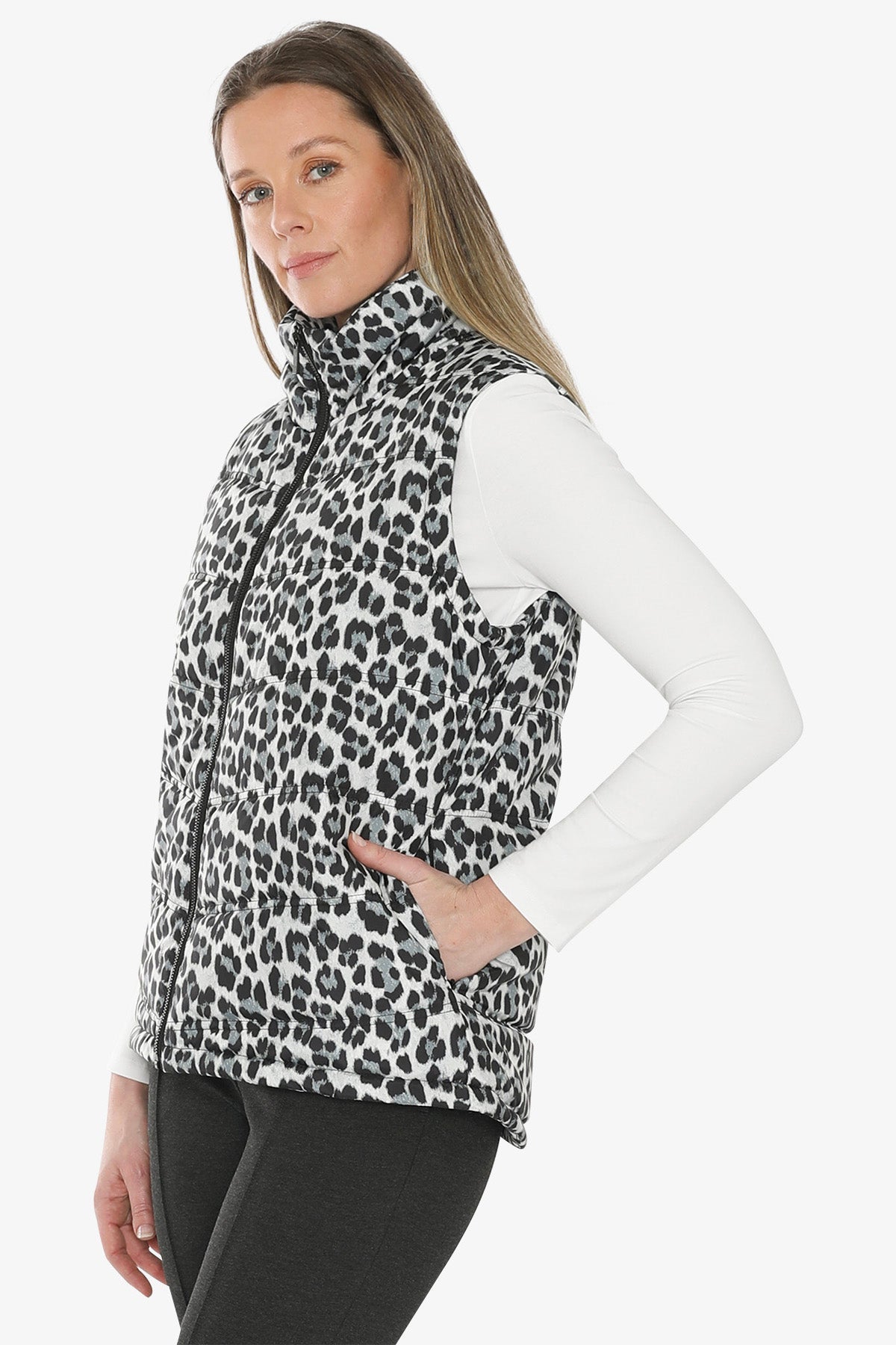 Snow Leopard Puffer Vest in Multi