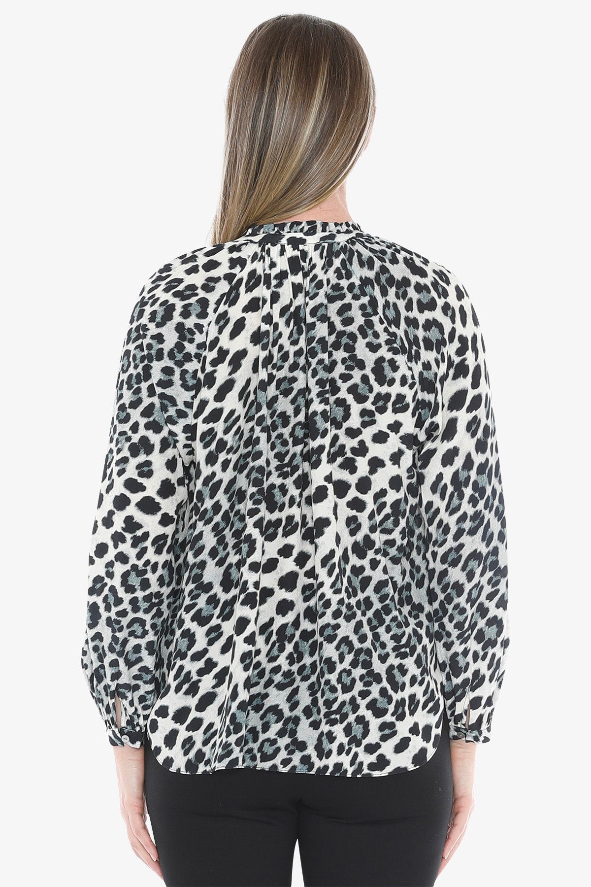 Snow Leopard Ruffle Neck Top in Multi