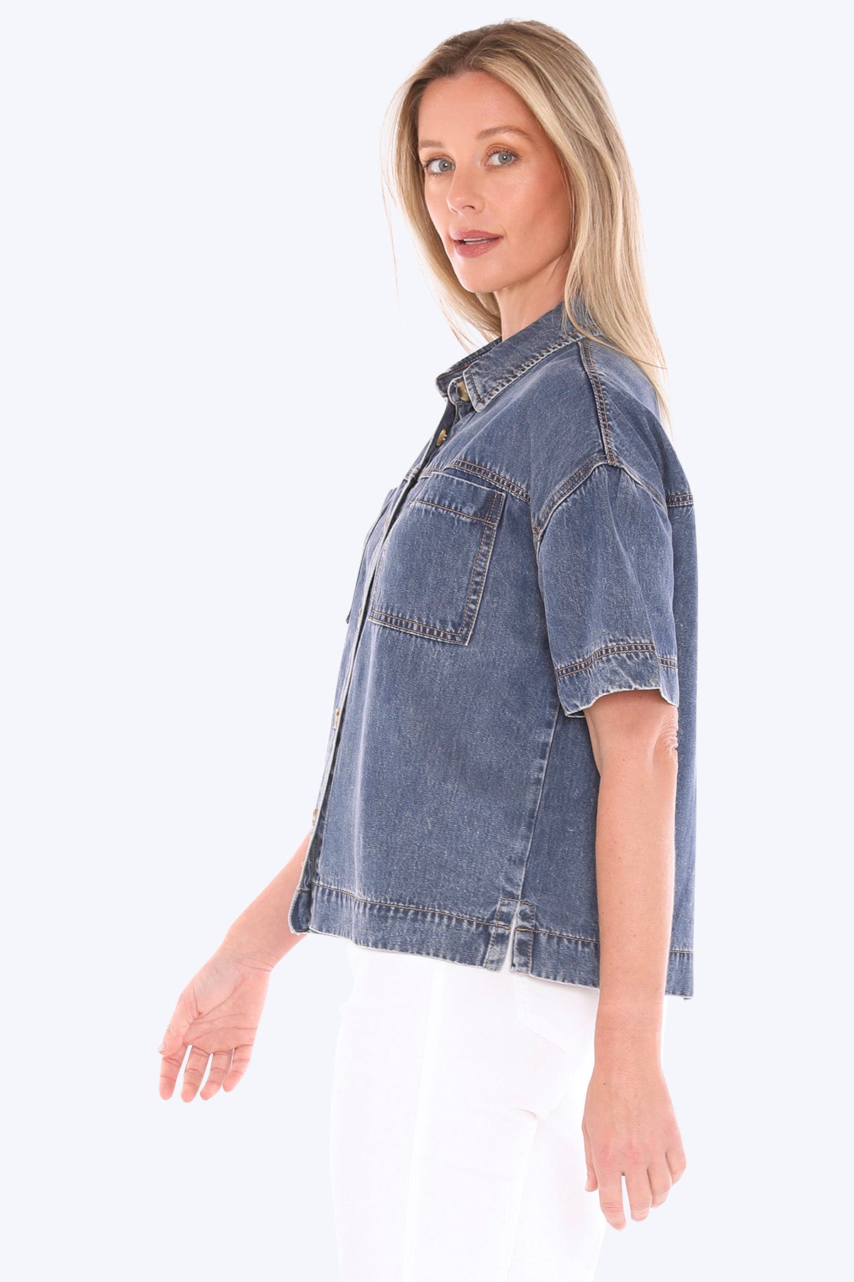 Womens Soft Denim Ss Shirt Blue 596j3125a