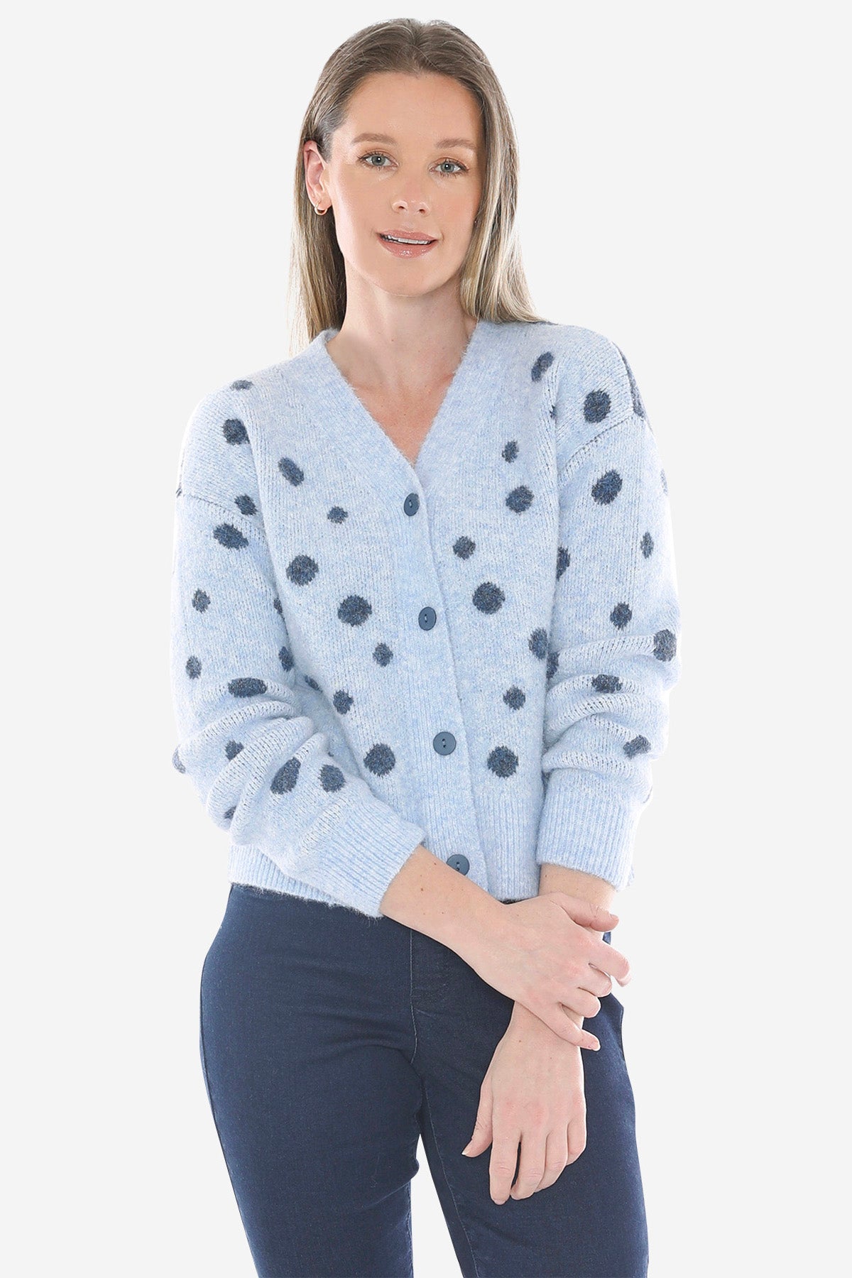 Spot Cardi in Pale Blue/Ink