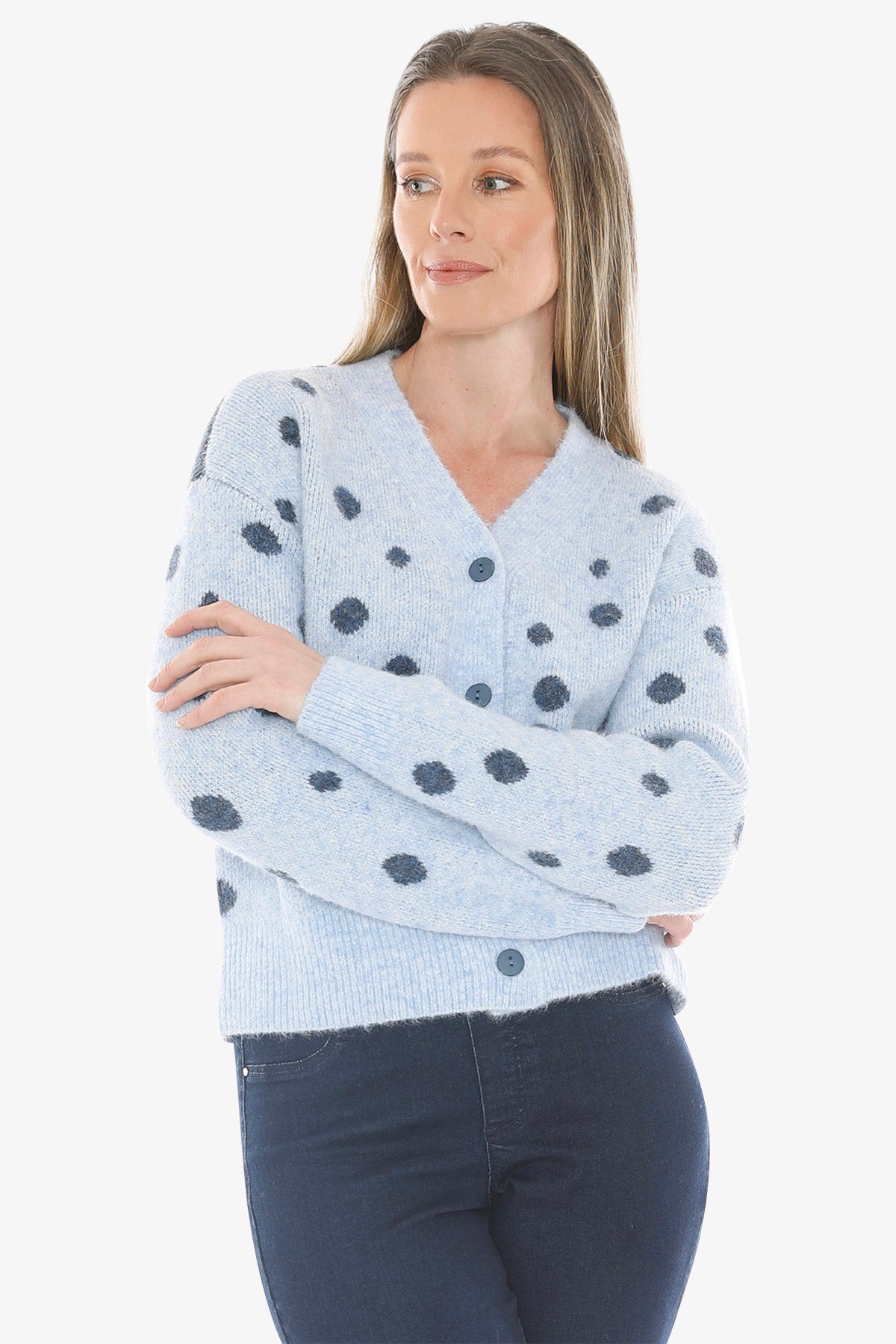 Spot Cardi in Pale Blue/Ink