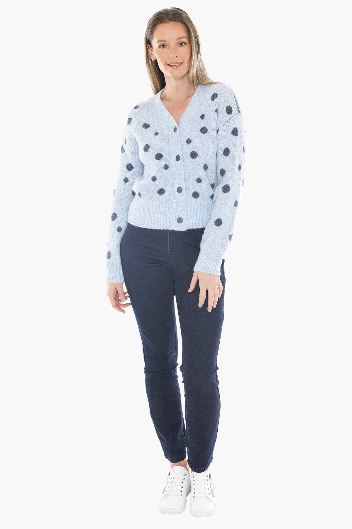 Spot Cardi in Pale Blue/Ink