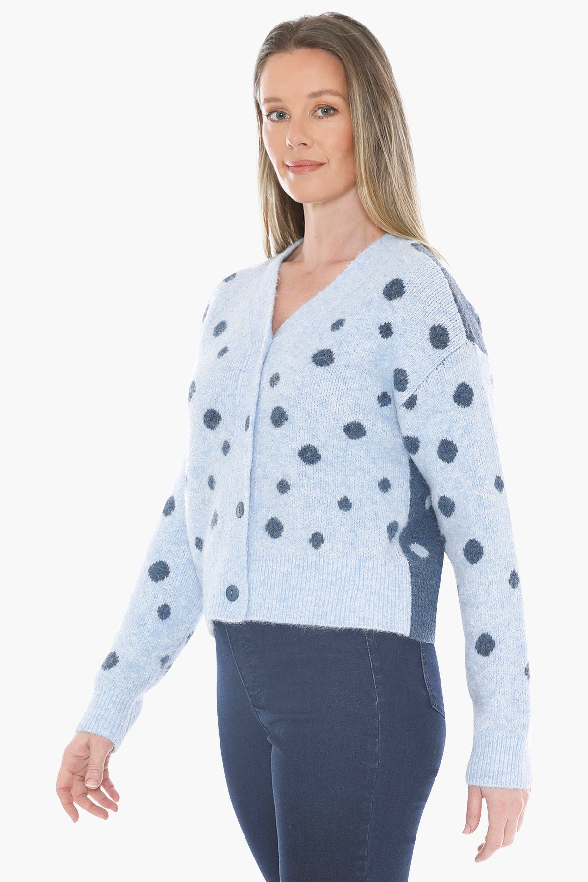 Spot Cardi in Pale Blue/Ink
