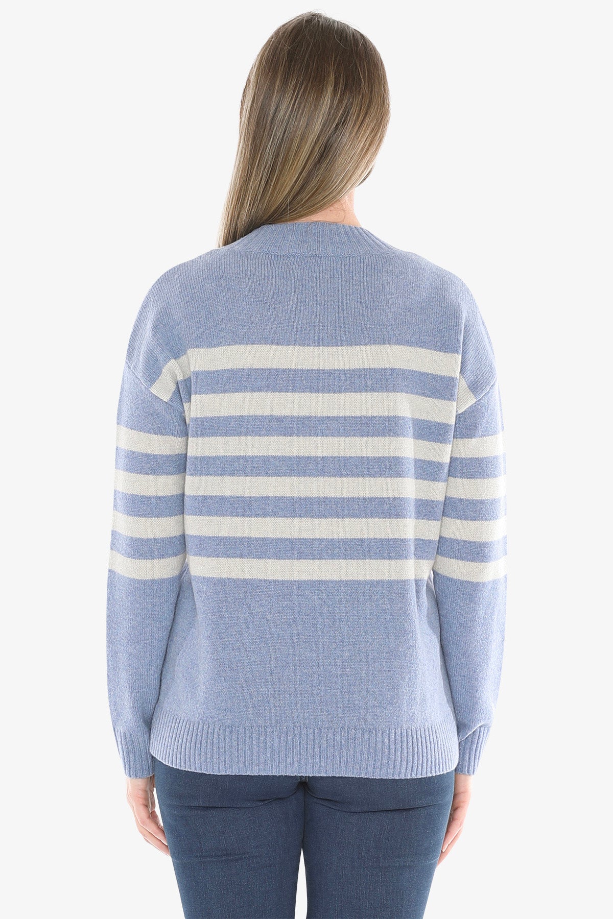 Stripe Cable Pullover in Seaside/Mist