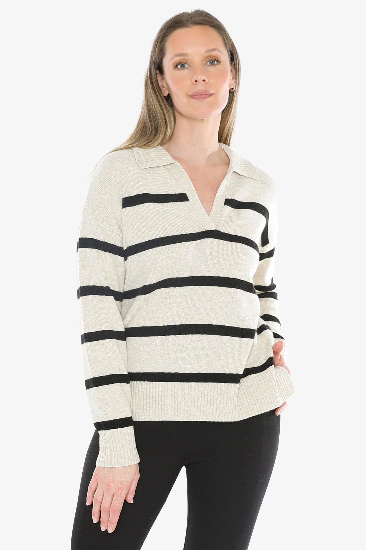 Stripe Collar Pullover in Wishbone/Black
