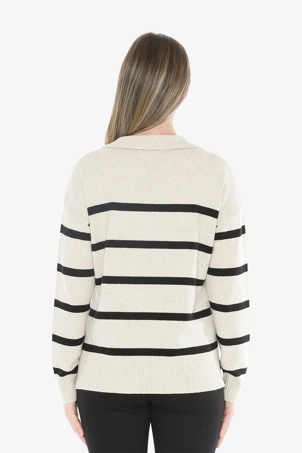 Stripe Collar Pullover in Wishbone/Black