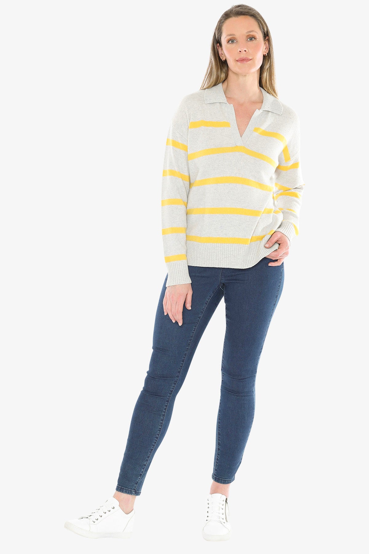 Stripe Collar Pullover in Grey/Sunshine
