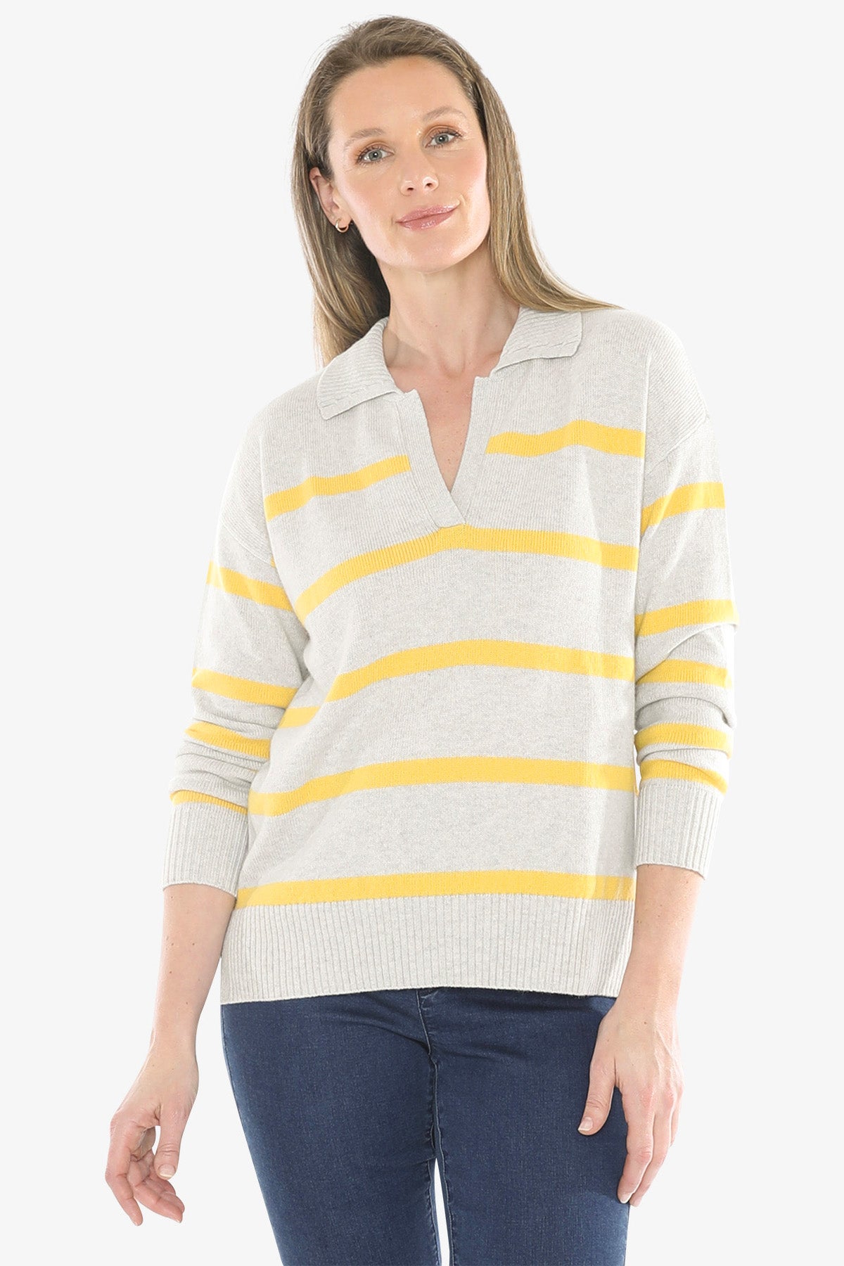 Stripe Collar Pullover in Grey/Sunshine