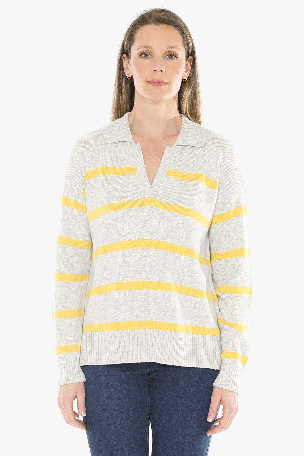 Stripe Collar Pullover in Grey/Sunshine