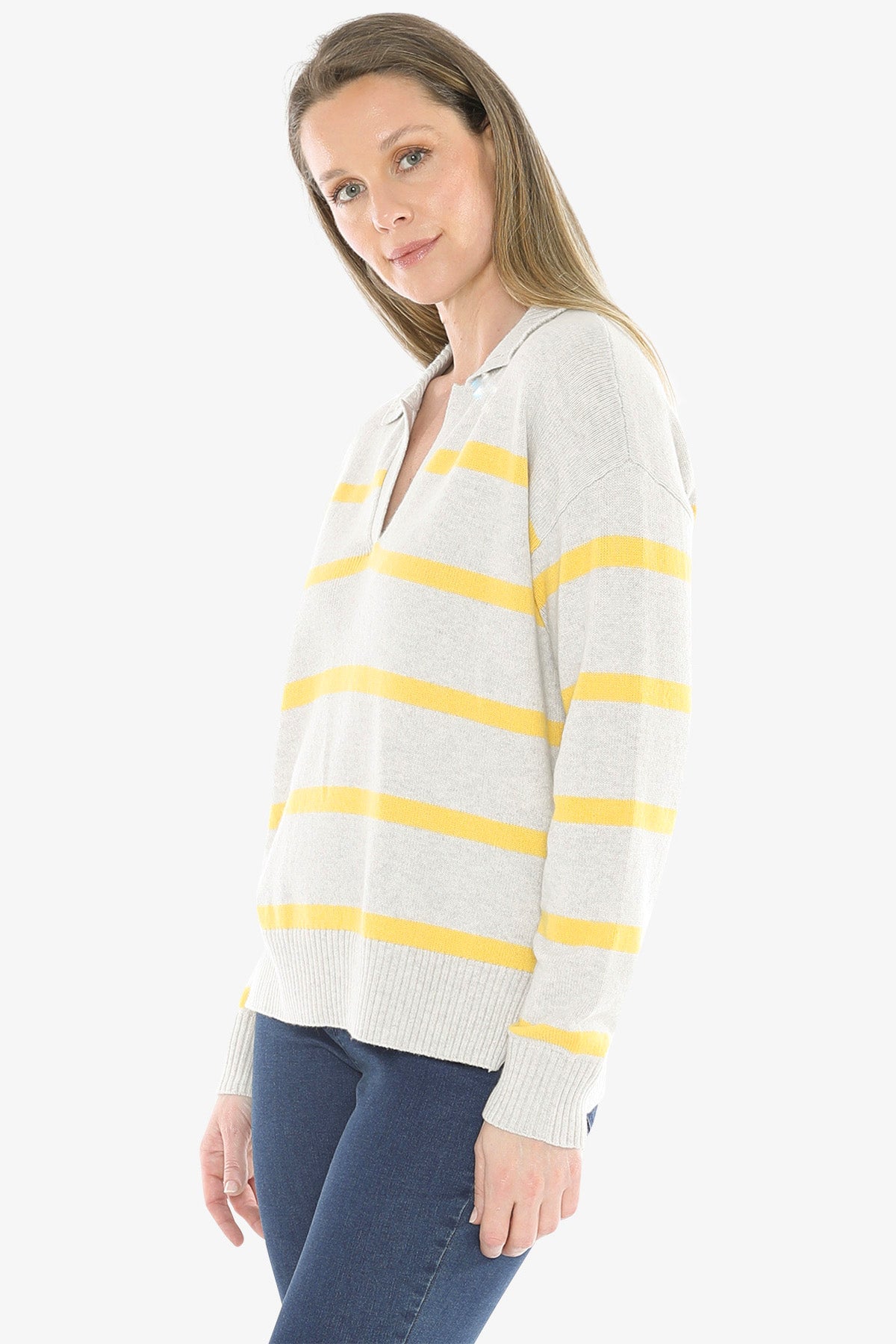 Stripe Collar Pullover in Grey/Sunshine