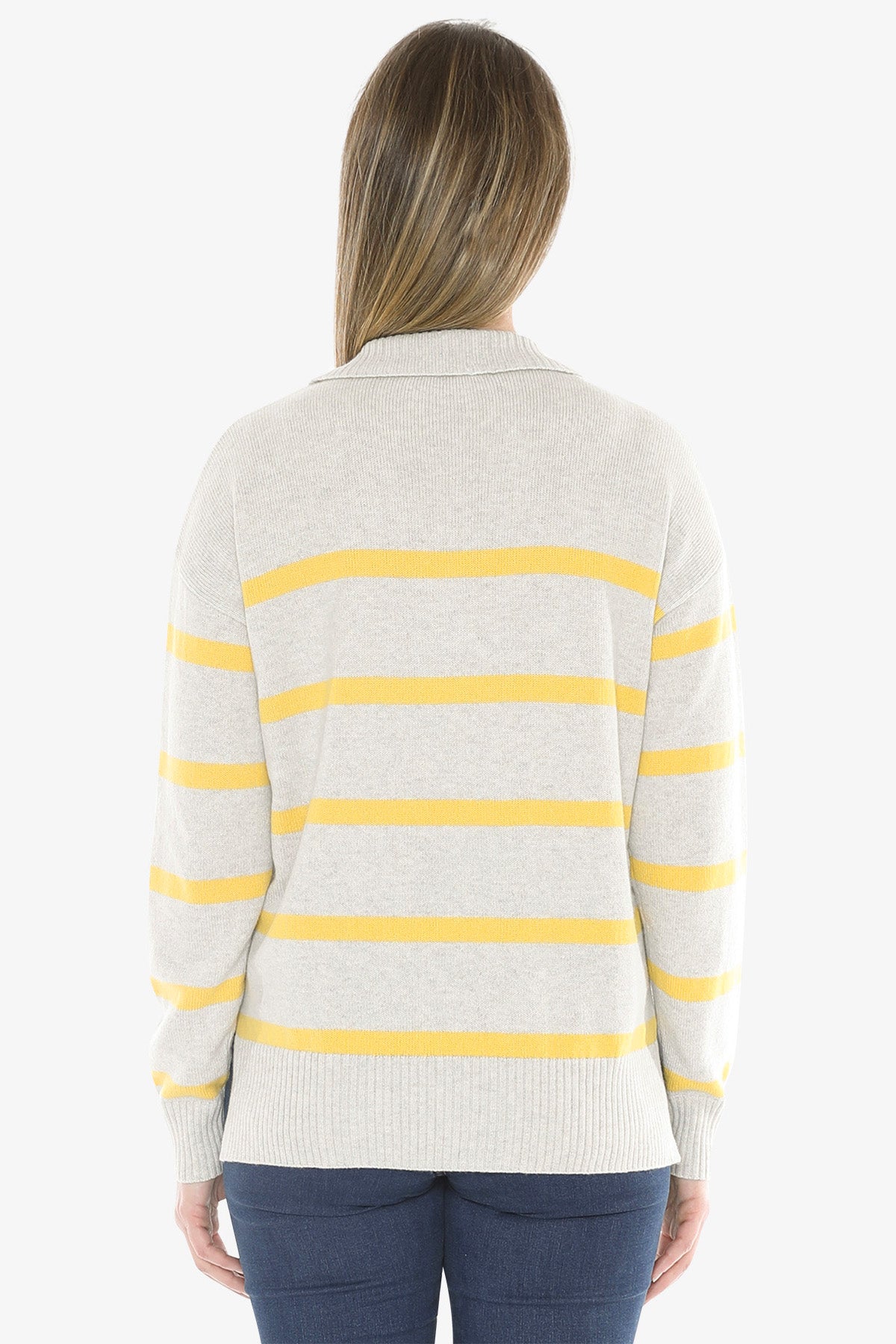 Stripe Collar Pullover in Grey/Sunshine