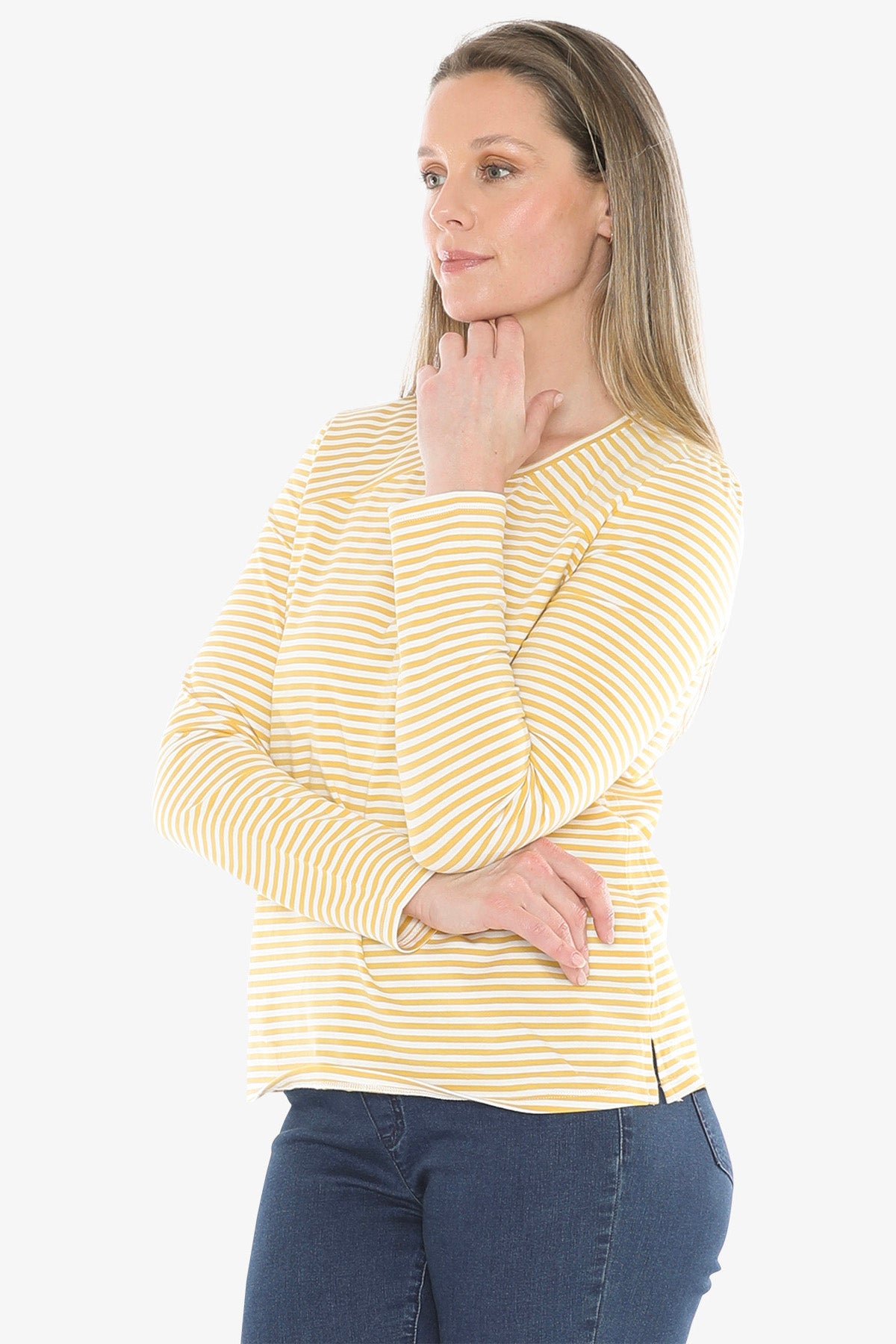 Stripe Crew in Ochre/White