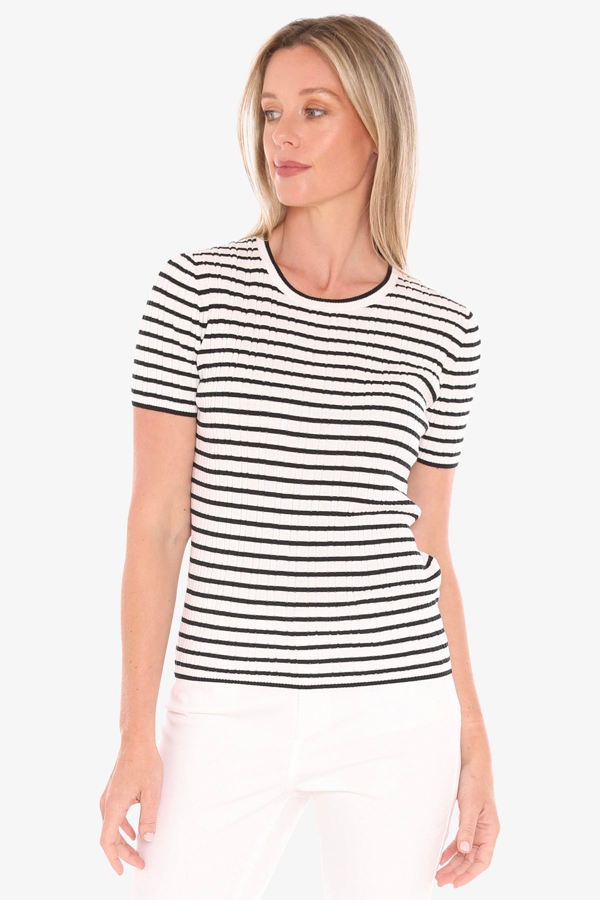 Womens Stripe Knit Tee Black 59611012a