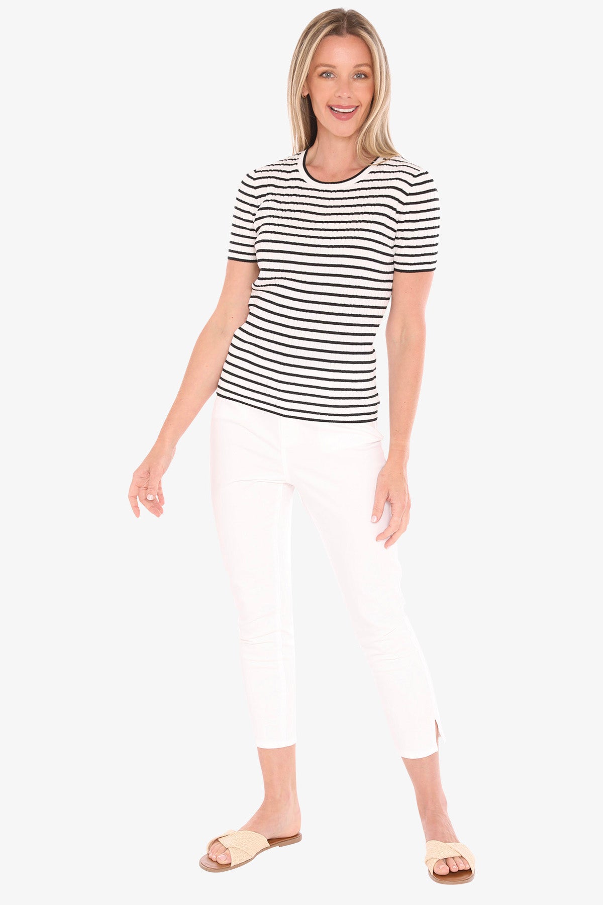 Womens Stripe Knit Tee Black 59611012a