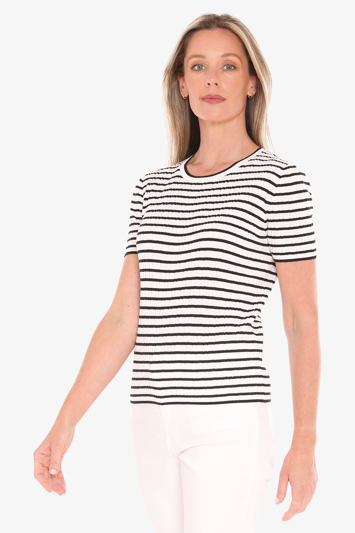 Womens Stripe Knit Tee Black 59611012a