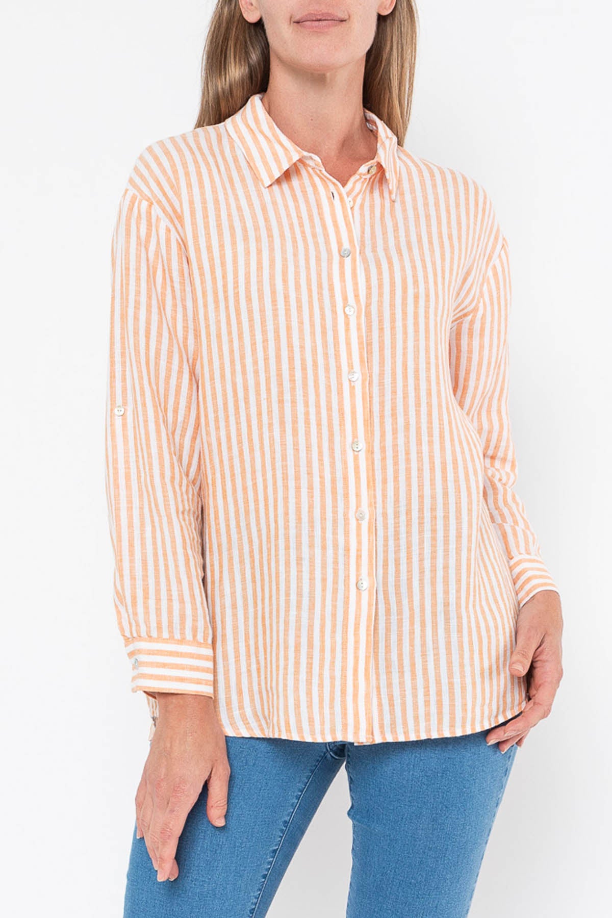 Stripe Linen Shirt Mandarin