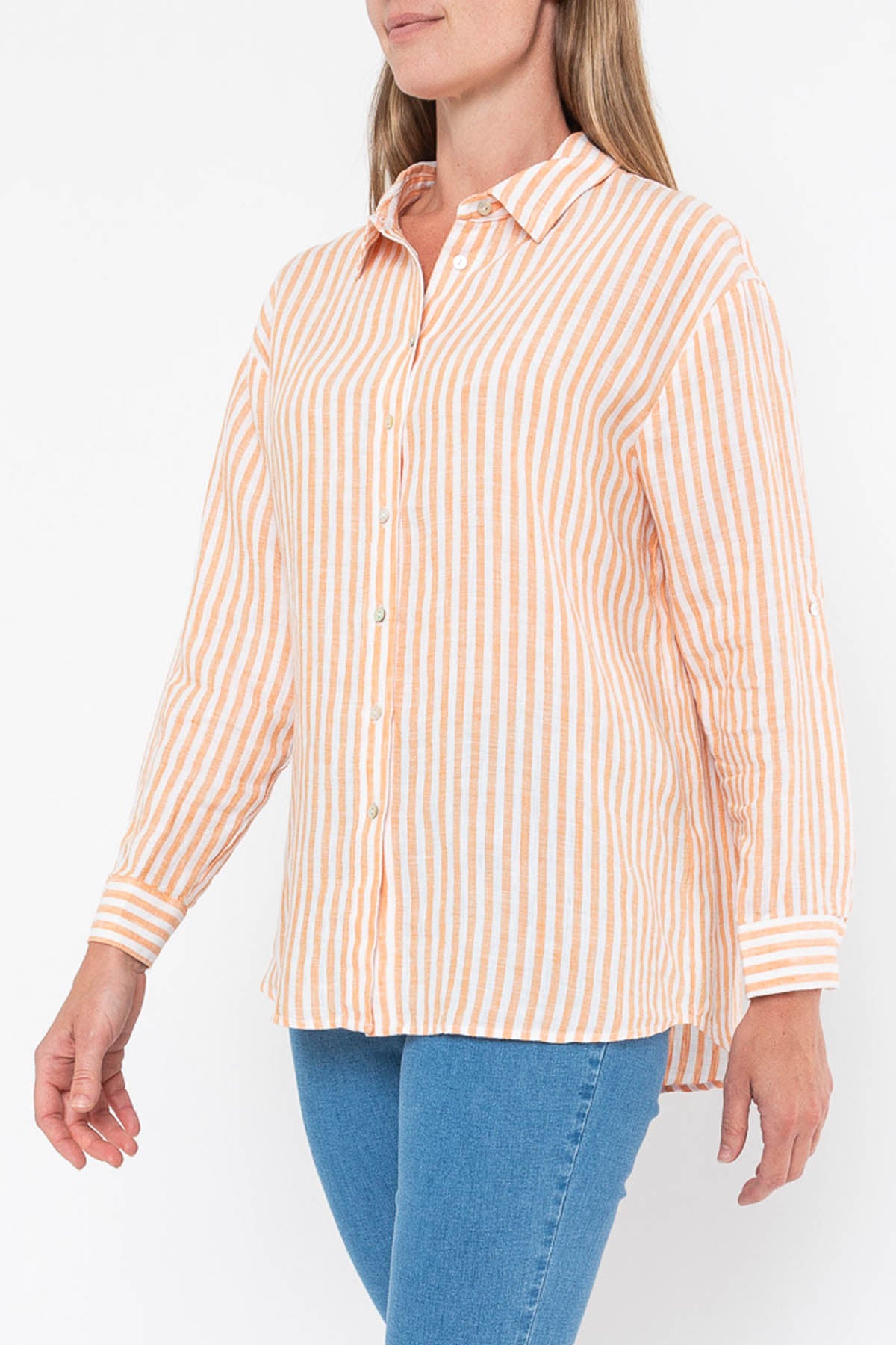 Stripe Linen Shirt Mandarin