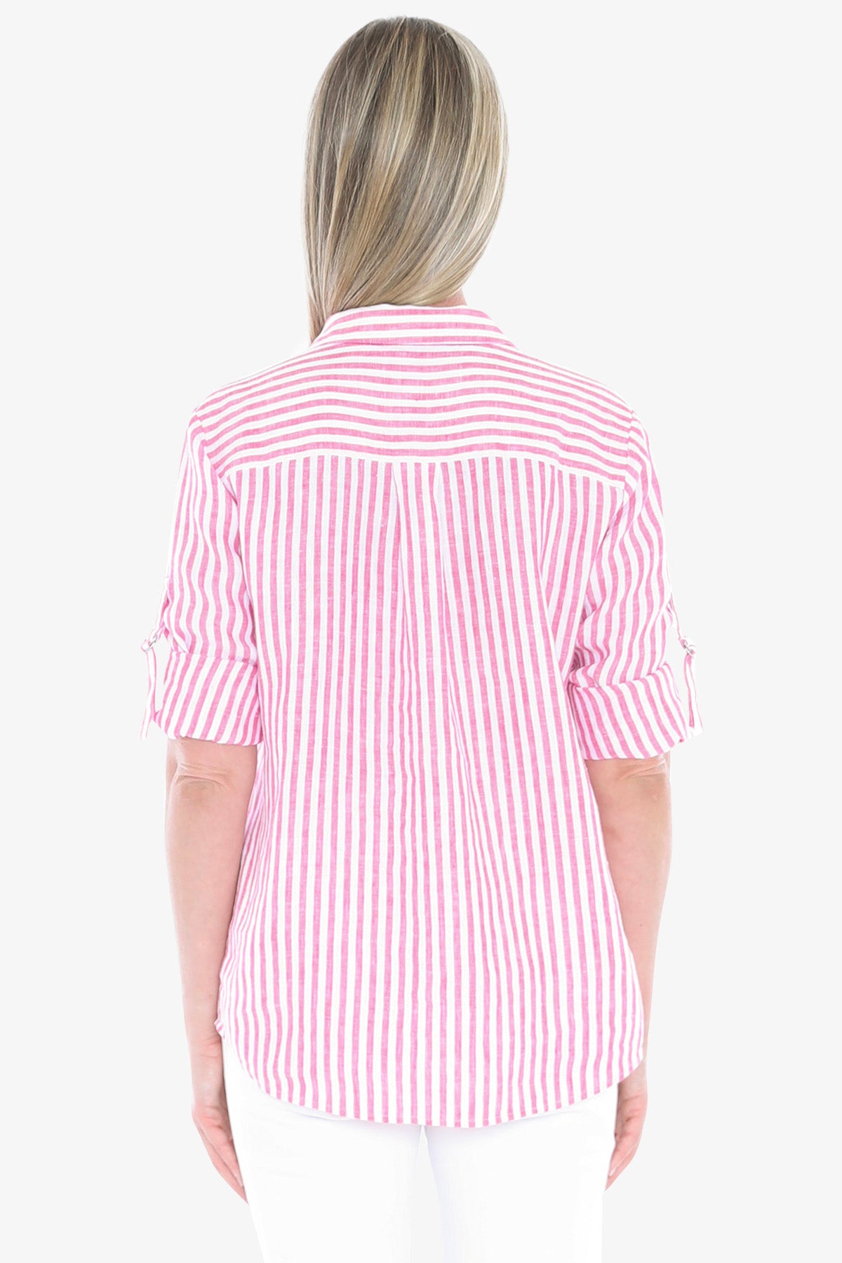 Womens Stripe Linen Shirt Pink 596j3093a