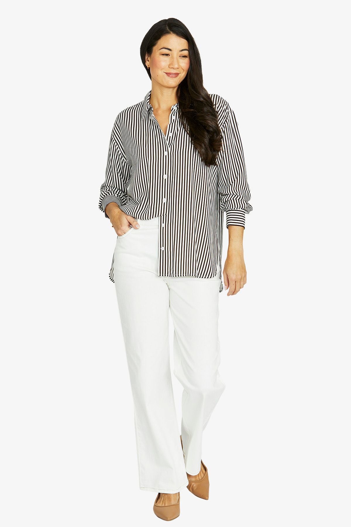 Womens Stripe Shirt Brown 606j3052a
