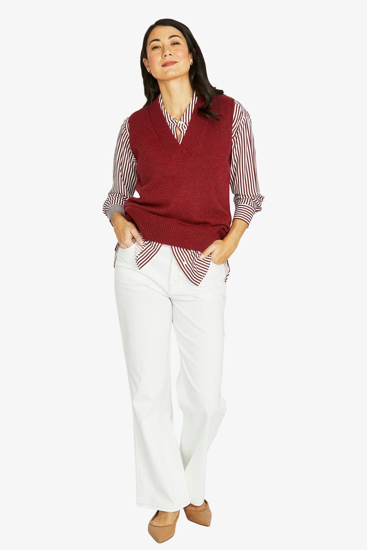 Womens Stripe Shirt Red 606j3052a