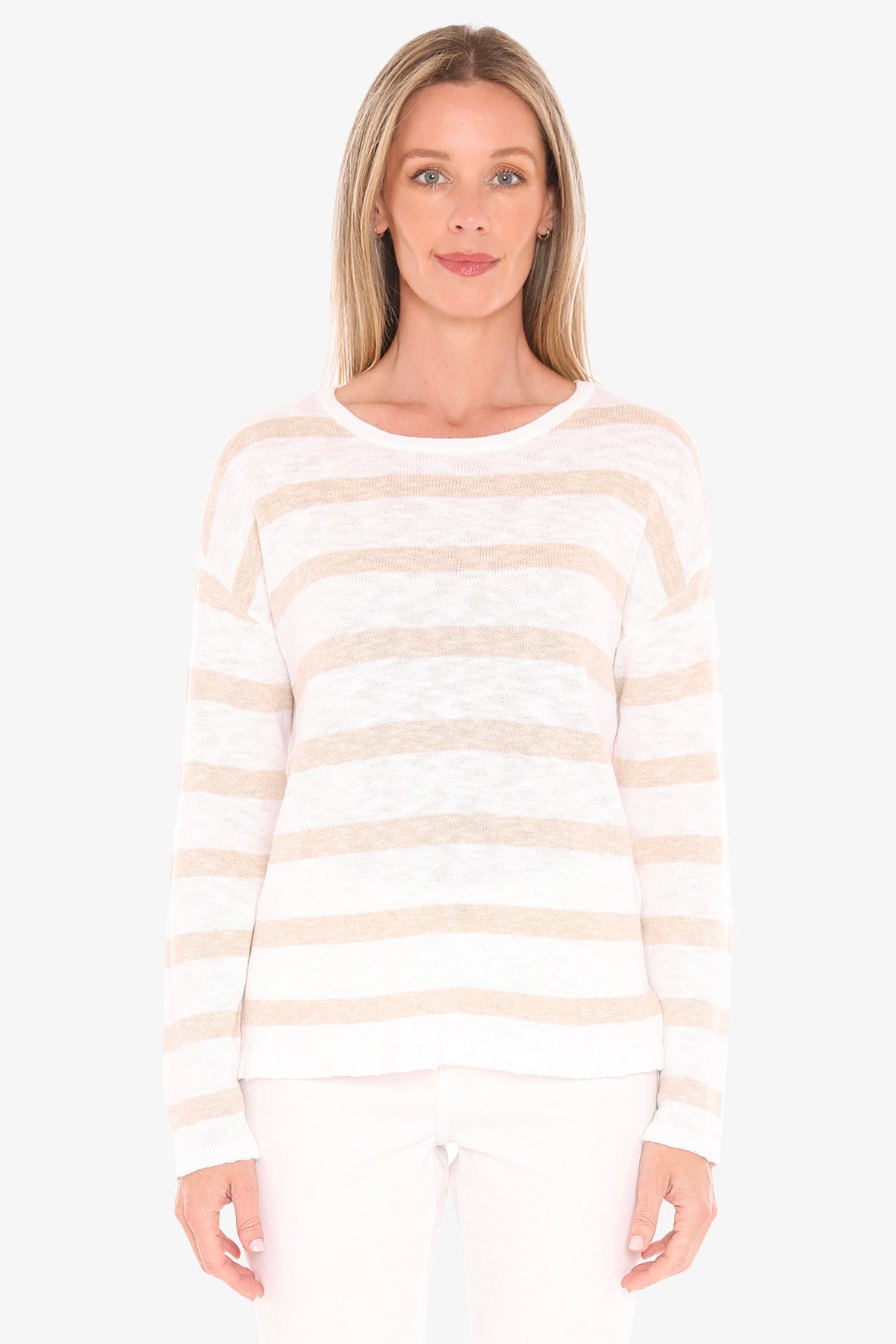 Womens Stripe Slub Pullover Beige 59611005a