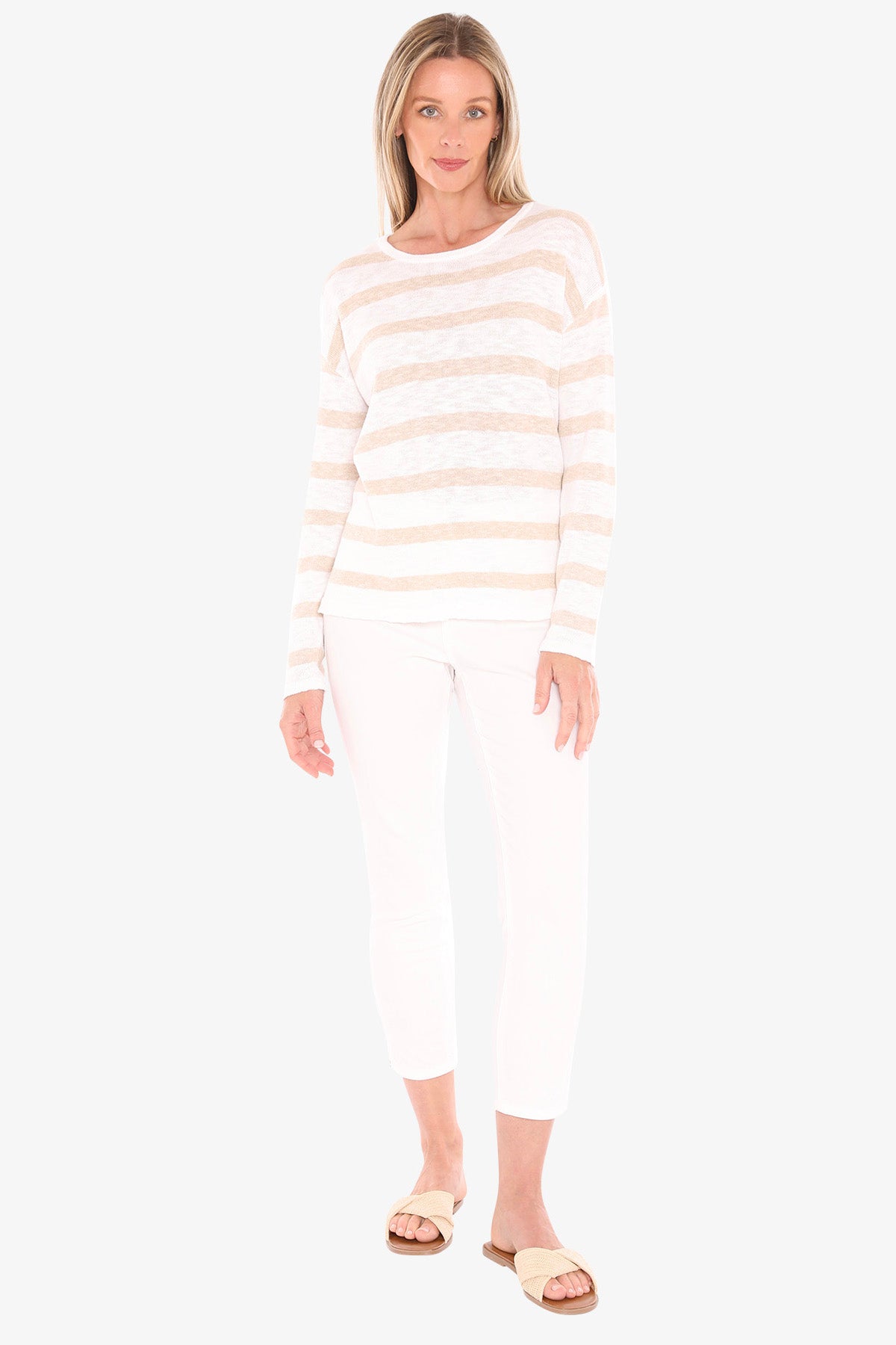 Womens Stripe Slub Pullover Beige 59611005a