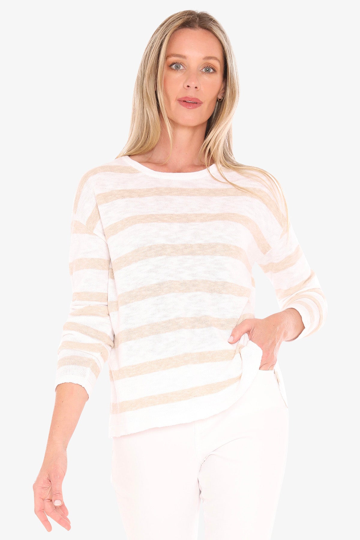 Womens Stripe Slub Pullover Beige 59611005a