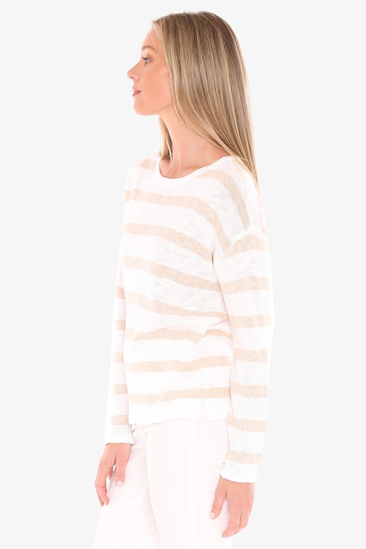 Womens Stripe Slub Pullover Beige 59611005a