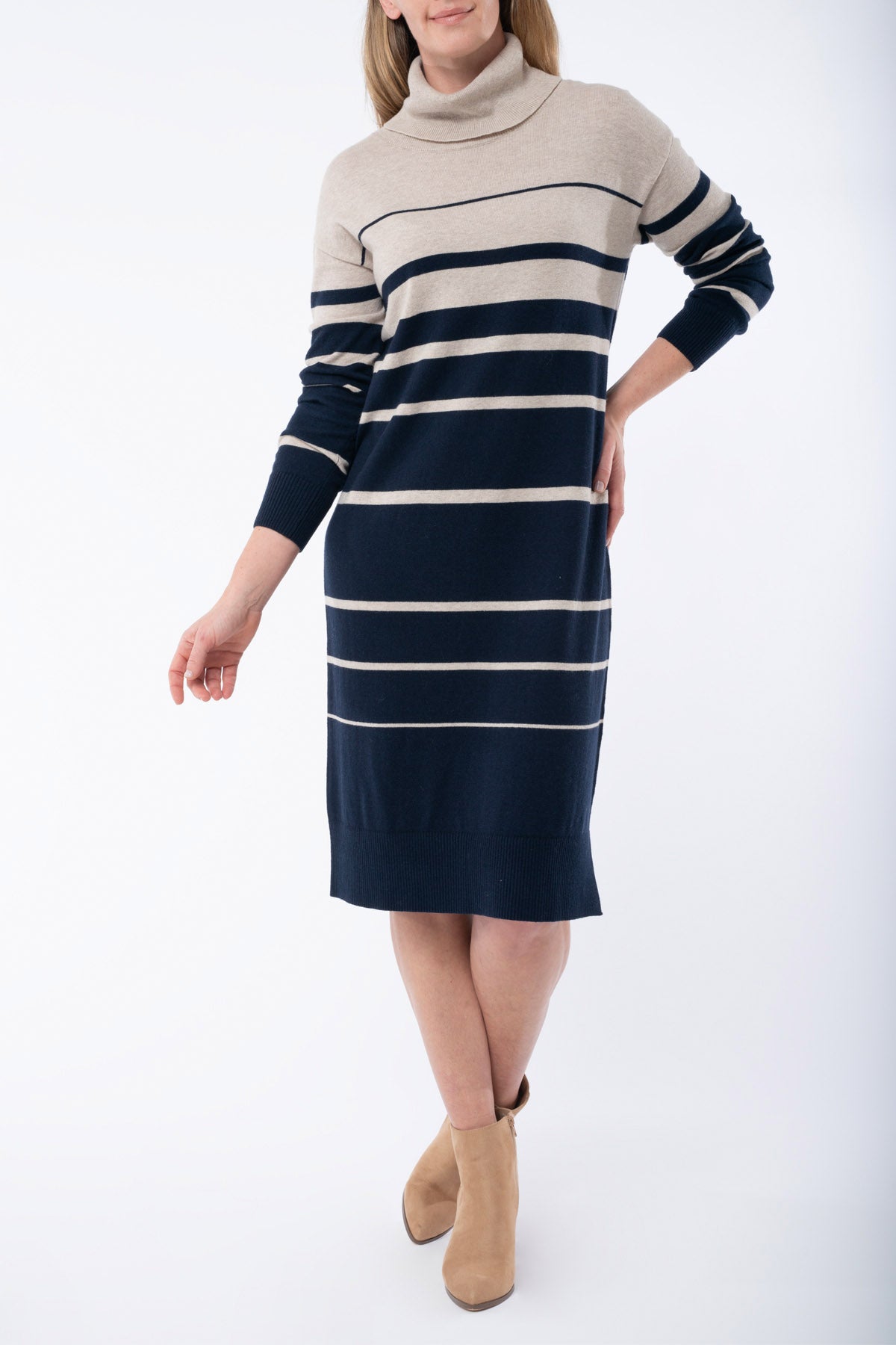 Striped Knit Dress Almond / Navy