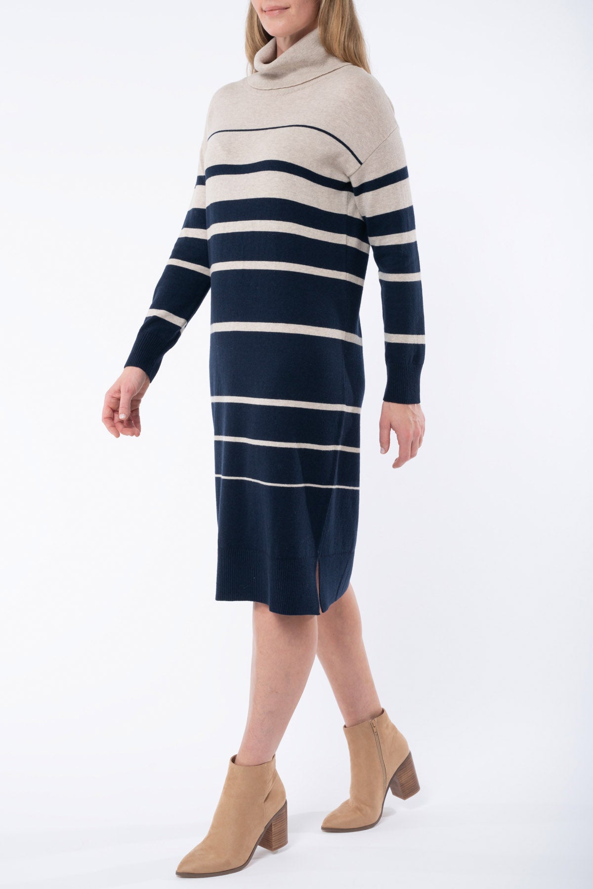 Striped Knit Dress Almond / Navy