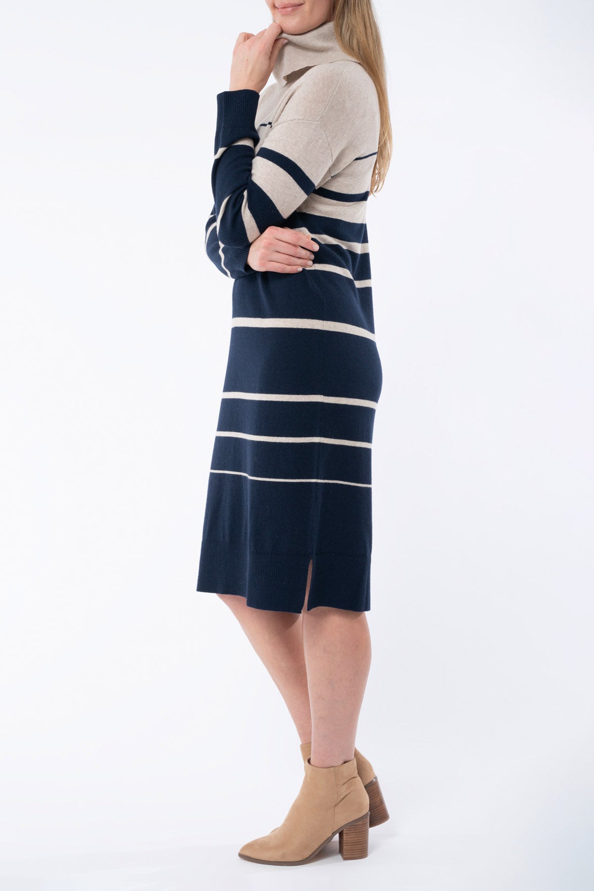 Striped Knit Dress Almond / Navy