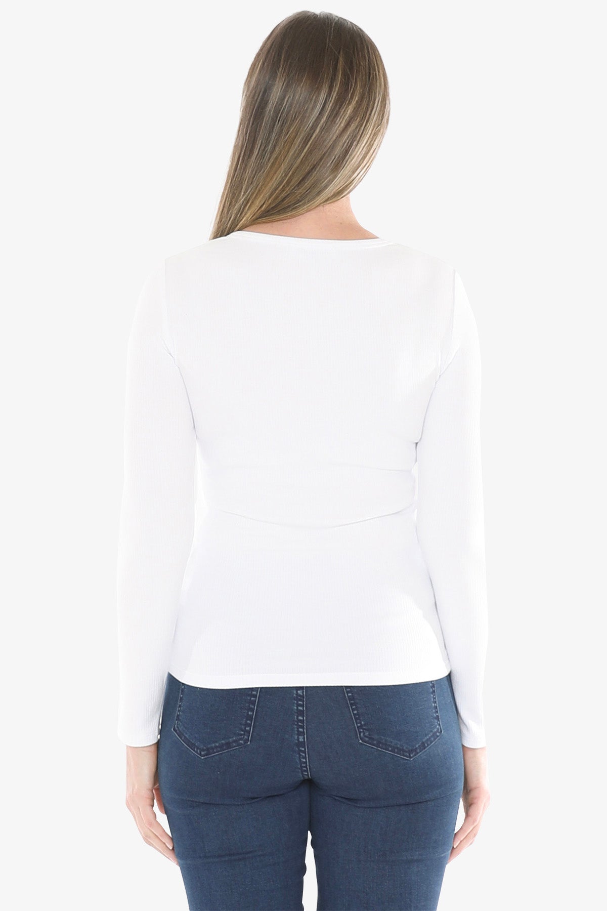 Stud Placket Rib Tee in White
