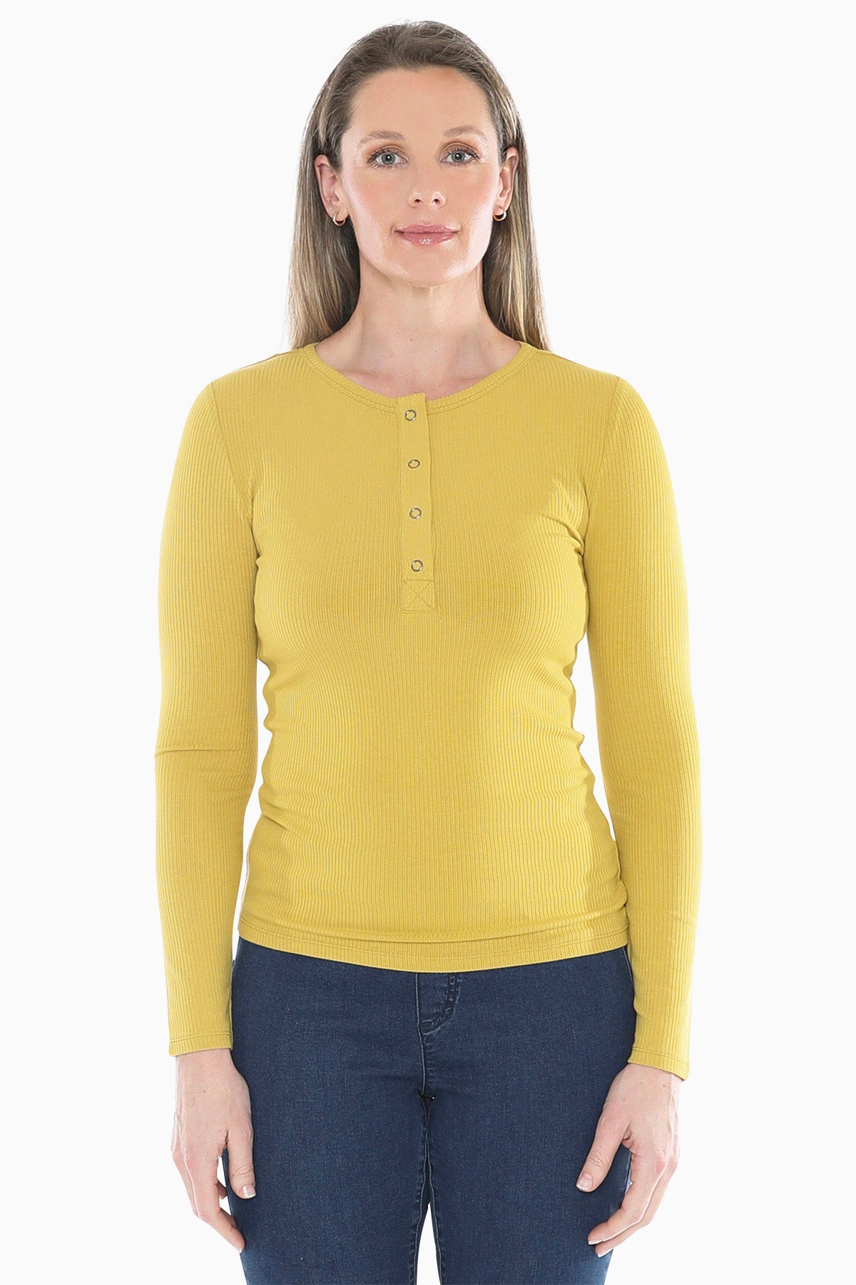 Stud Placket Rib Tee in Ochre