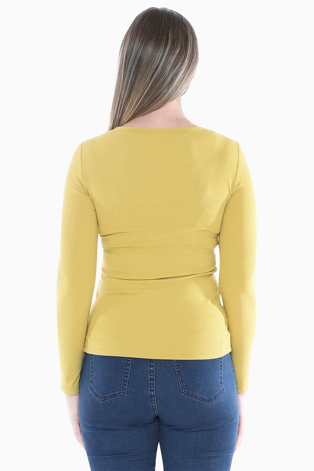 Stud Placket Rib Tee in Ochre