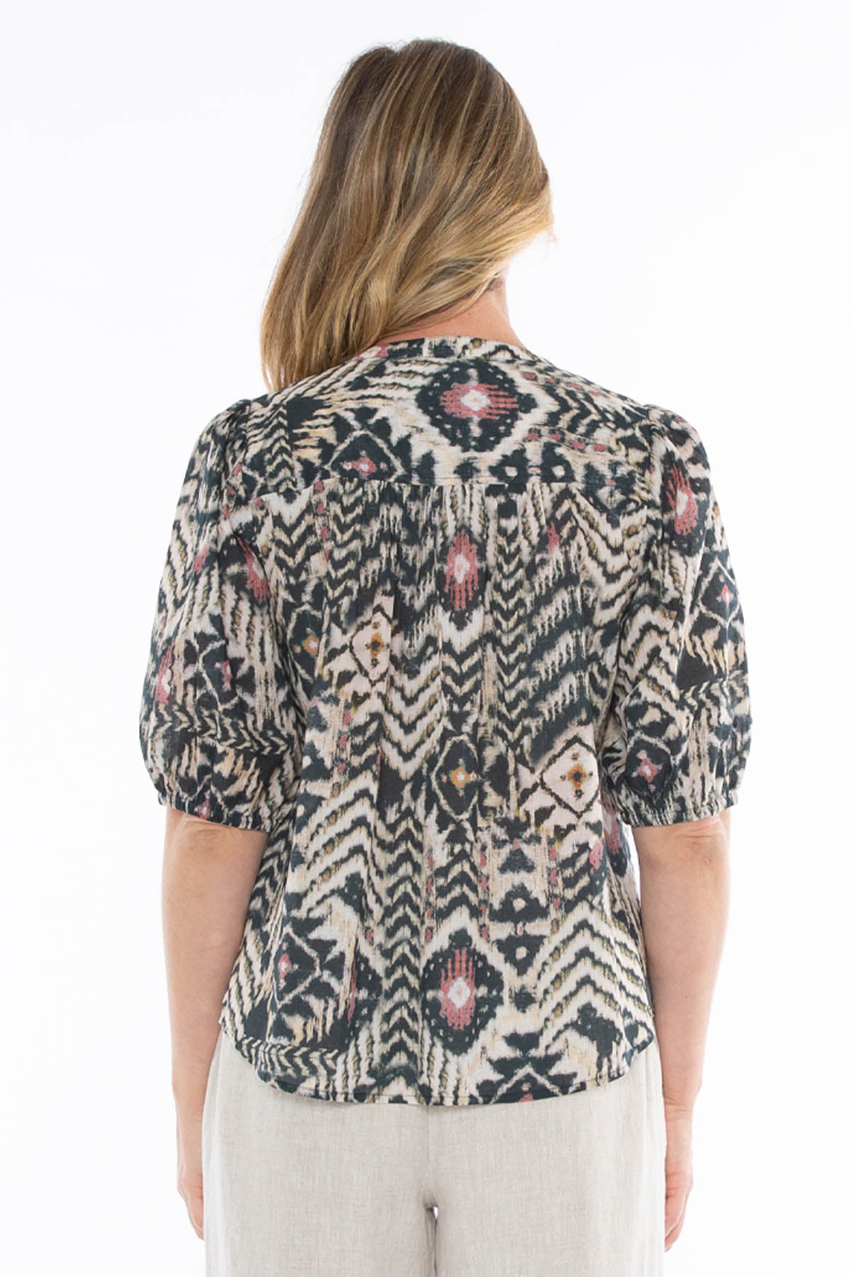 Women's Tribal Print Shirred Top in Multicolour