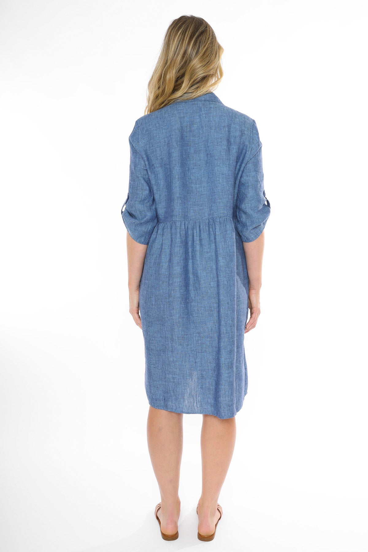 Women's Two Pocket Linen Dress in Blue