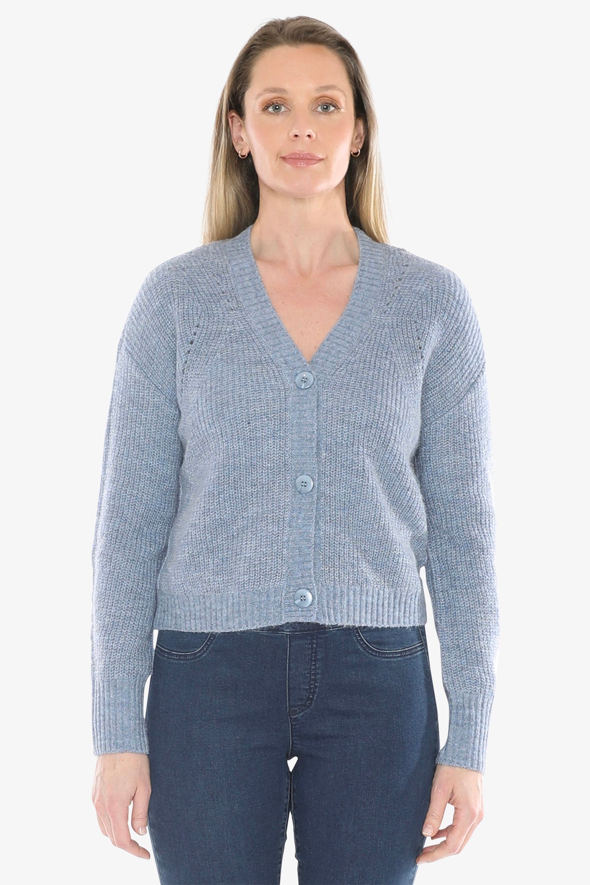 V Neck Cardigan in Denim