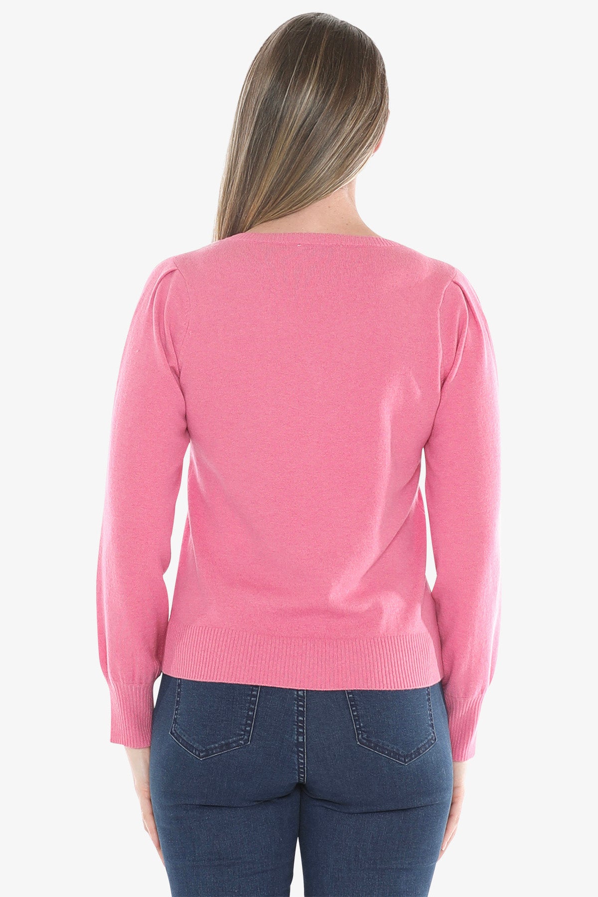 V Neck Pullover With Trim in Pink Marle