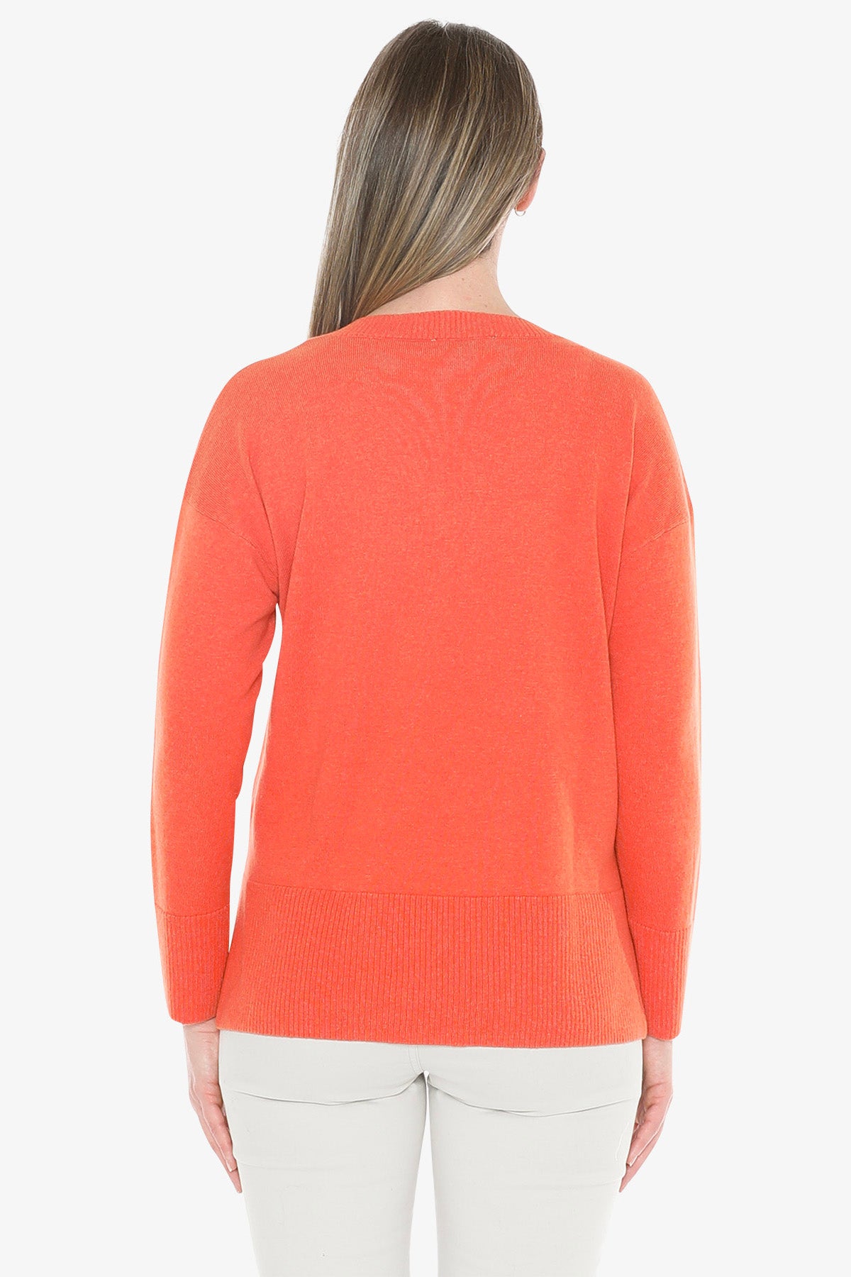 V-Neck Rib Detail Pullover in Nectarine