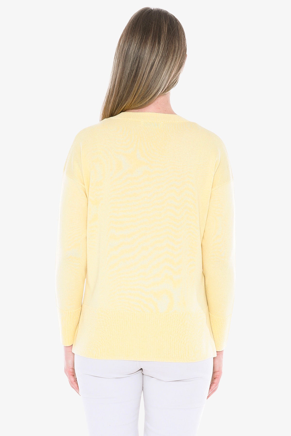 V-Neck Rib Detail Pullover in Lemon