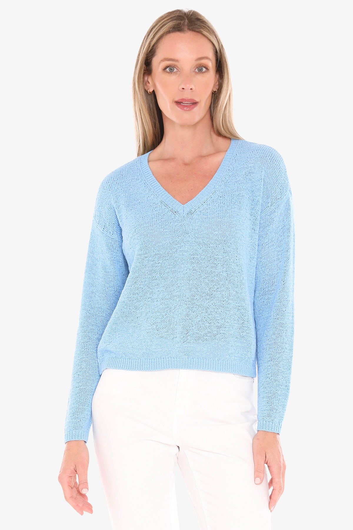 Womens V Neck Tape Pullover Blue 59611001a