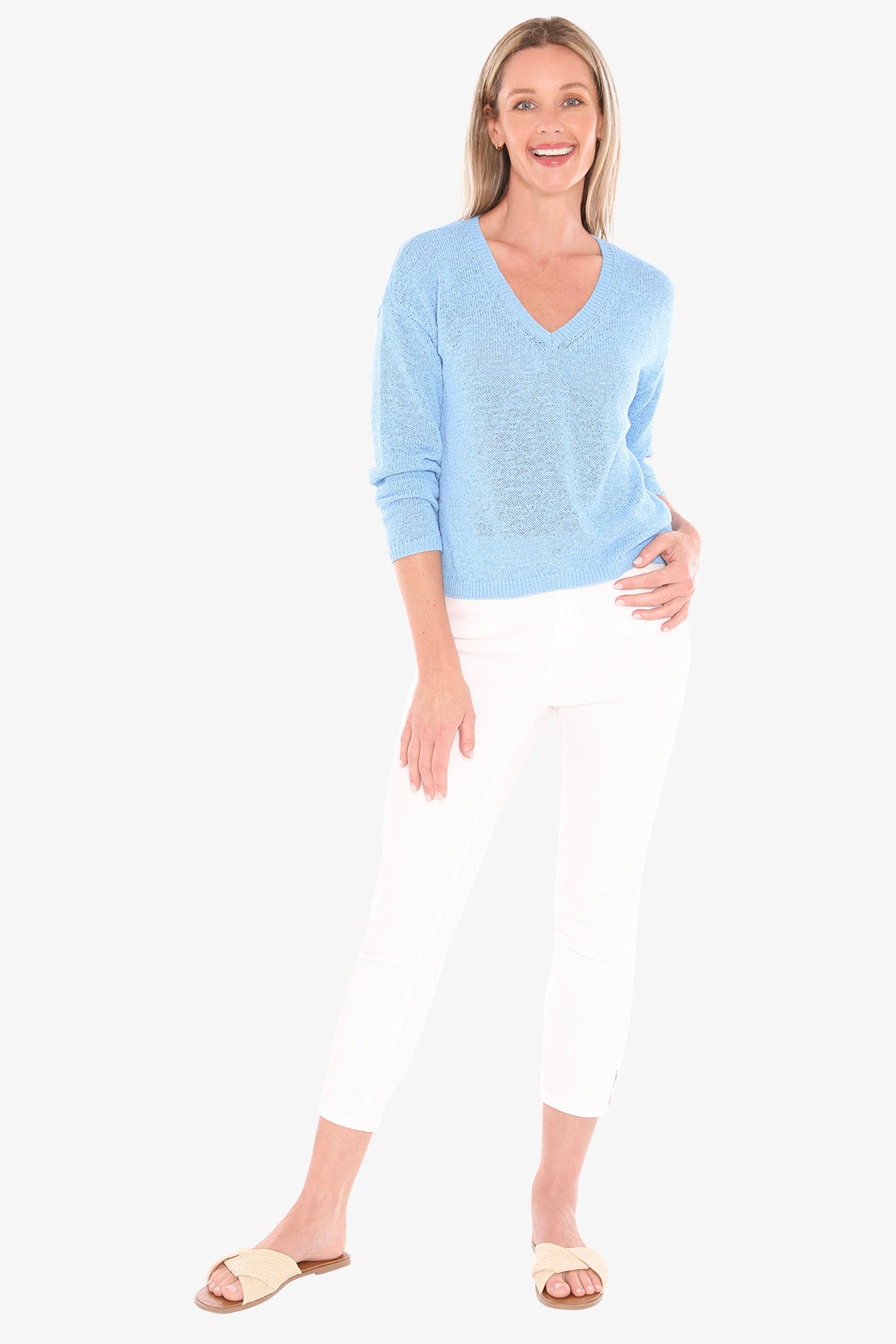 Womens V Neck Tape Pullover Blue 59611001a