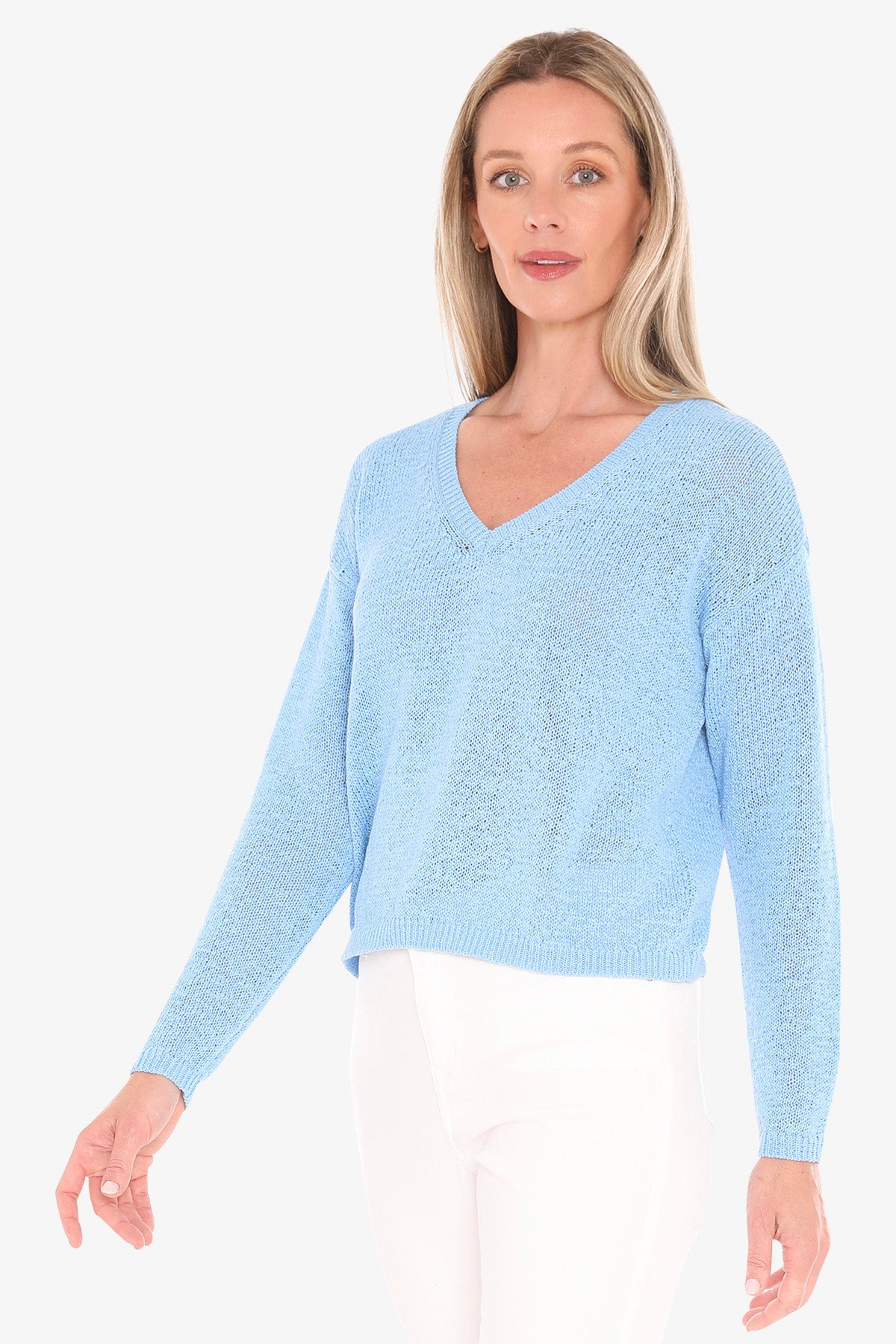 Womens V Neck Tape Pullover Blue 59611001a