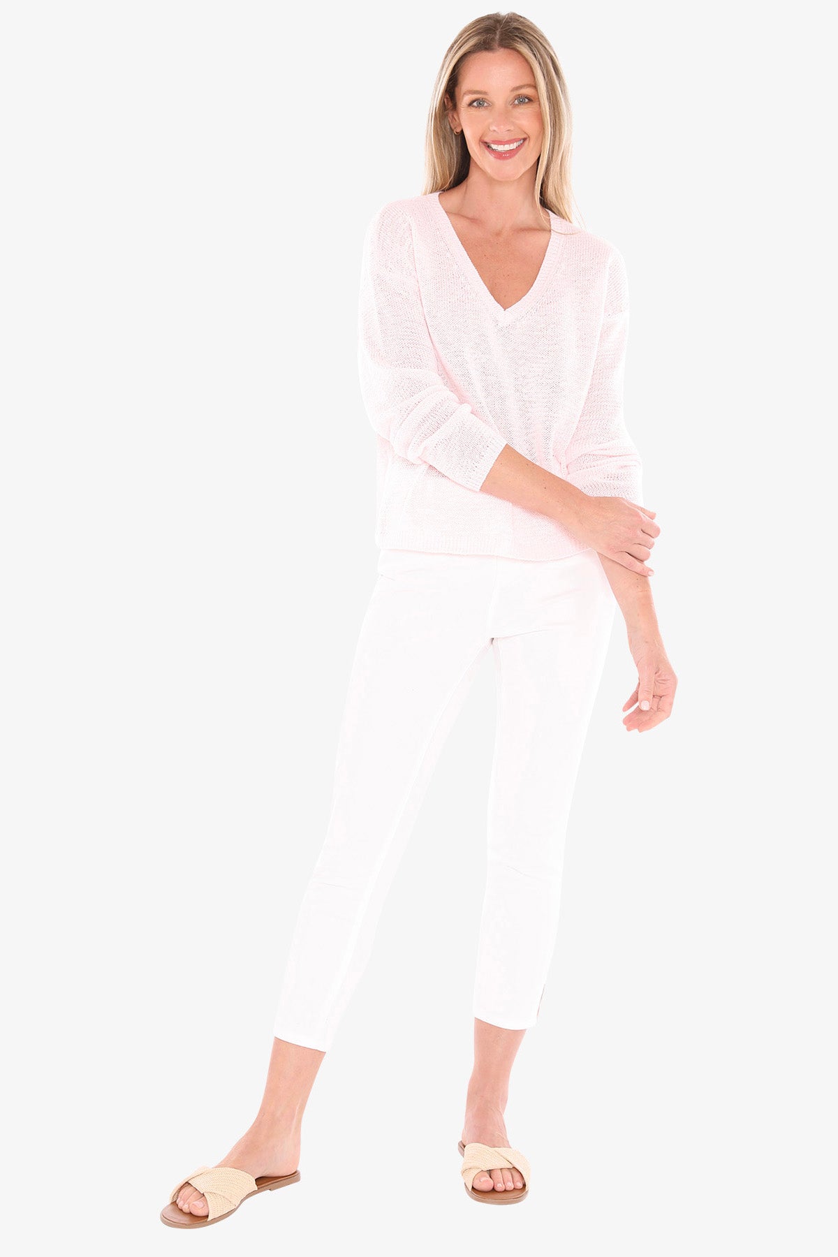 Womens V Neck Tape Pullover Pink 59611001a
