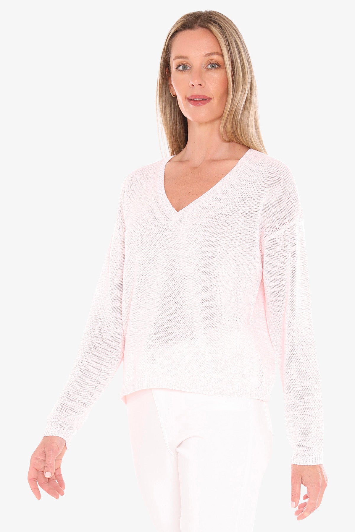 Womens V Neck Tape Pullover Pink 59611001a