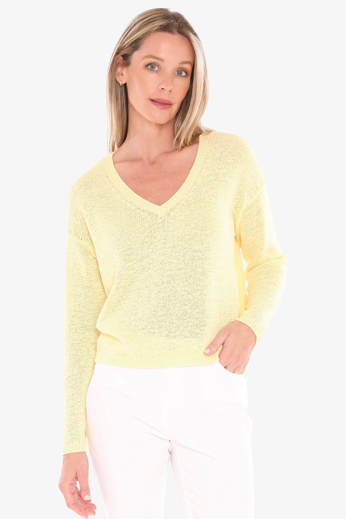 Womens V Neck Tape Pullover Yellow 59611001a
