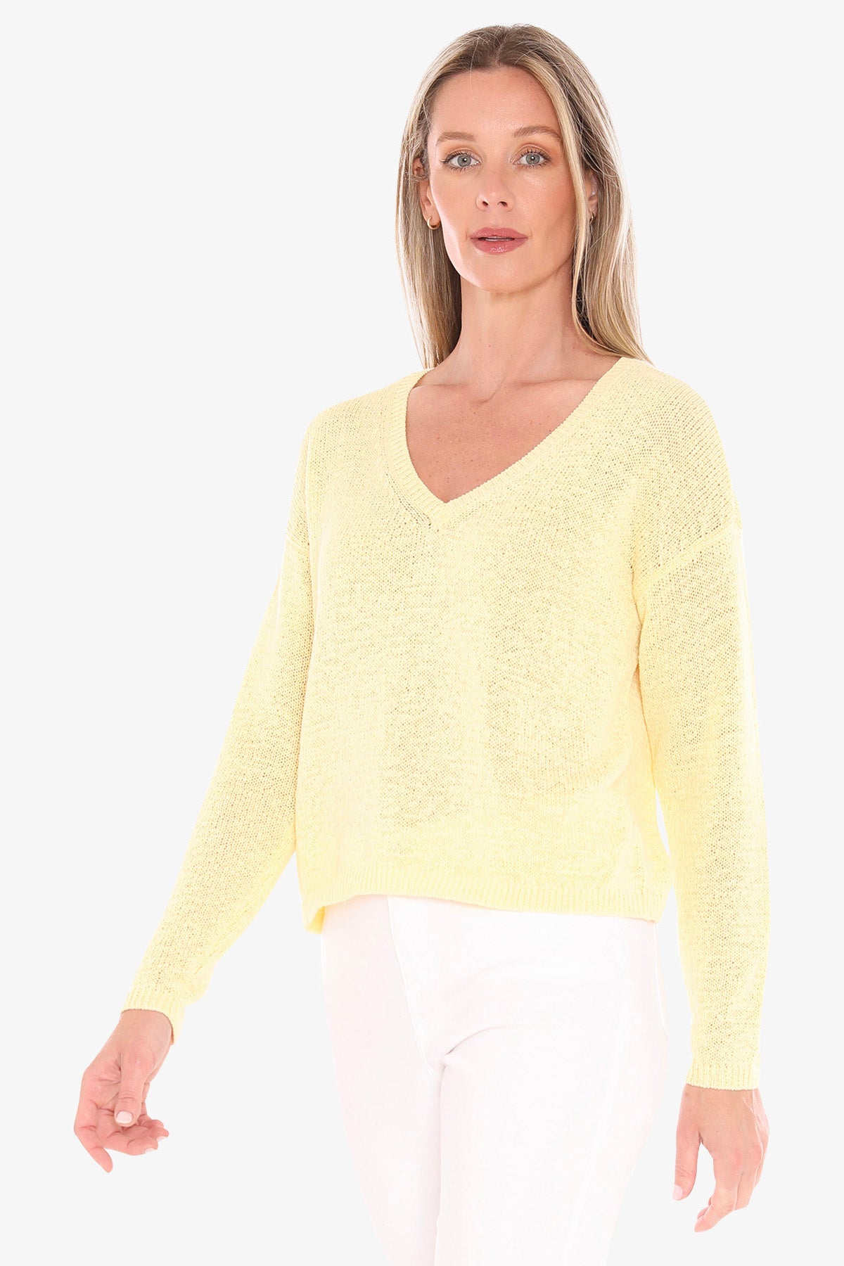 Womens V Neck Tape Pullover Yellow 59611001a