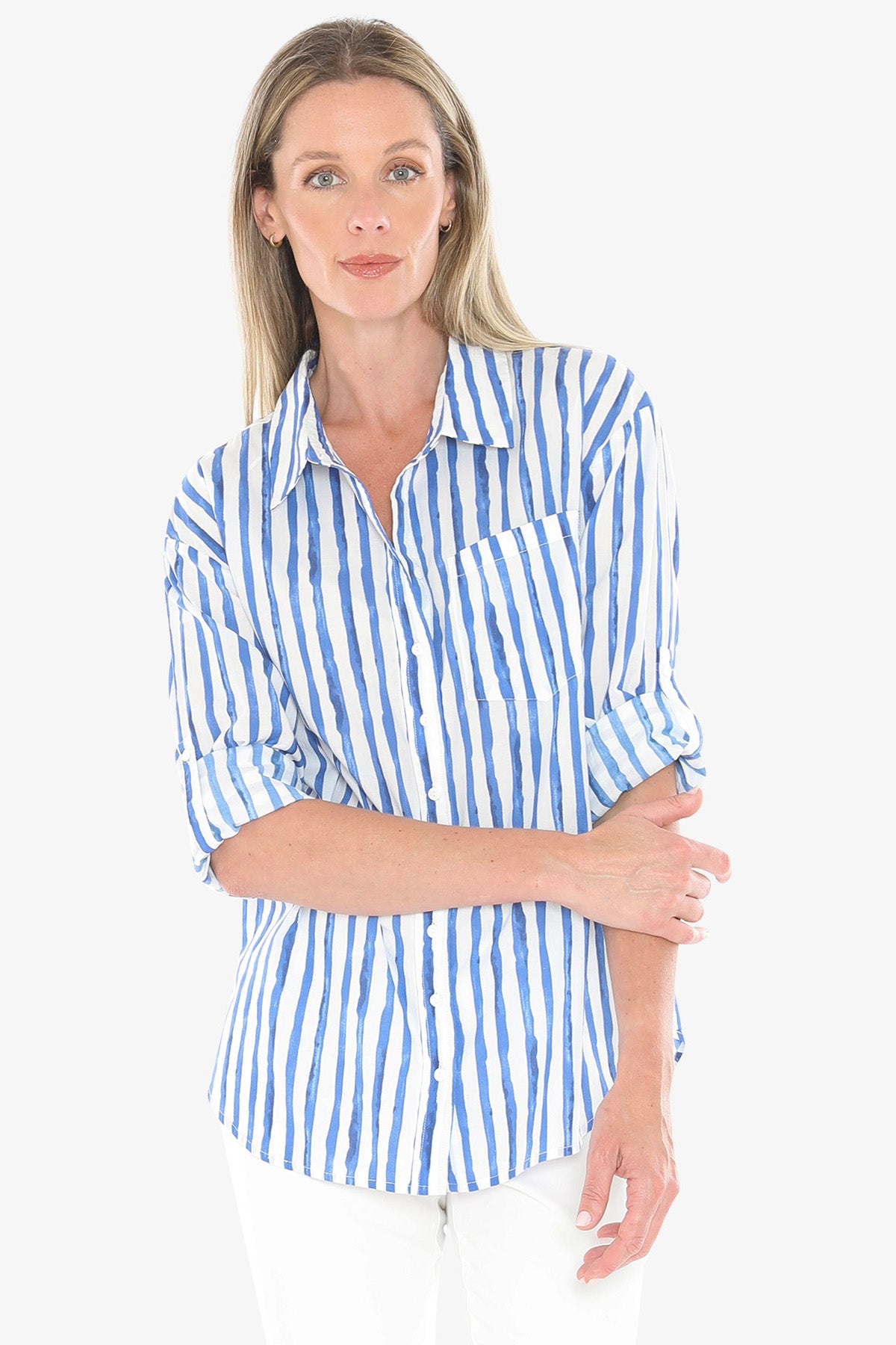 Womens Water Stripe Shirt Blue 596j3133a