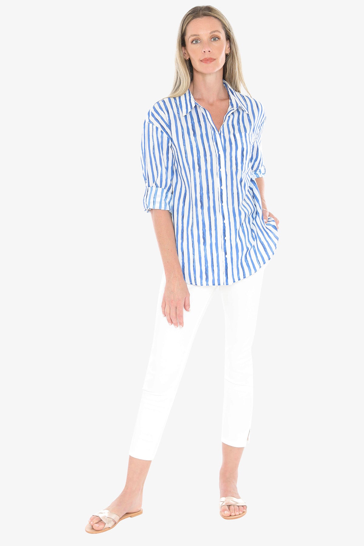 Womens Water Stripe Shirt Blue 596j3133a